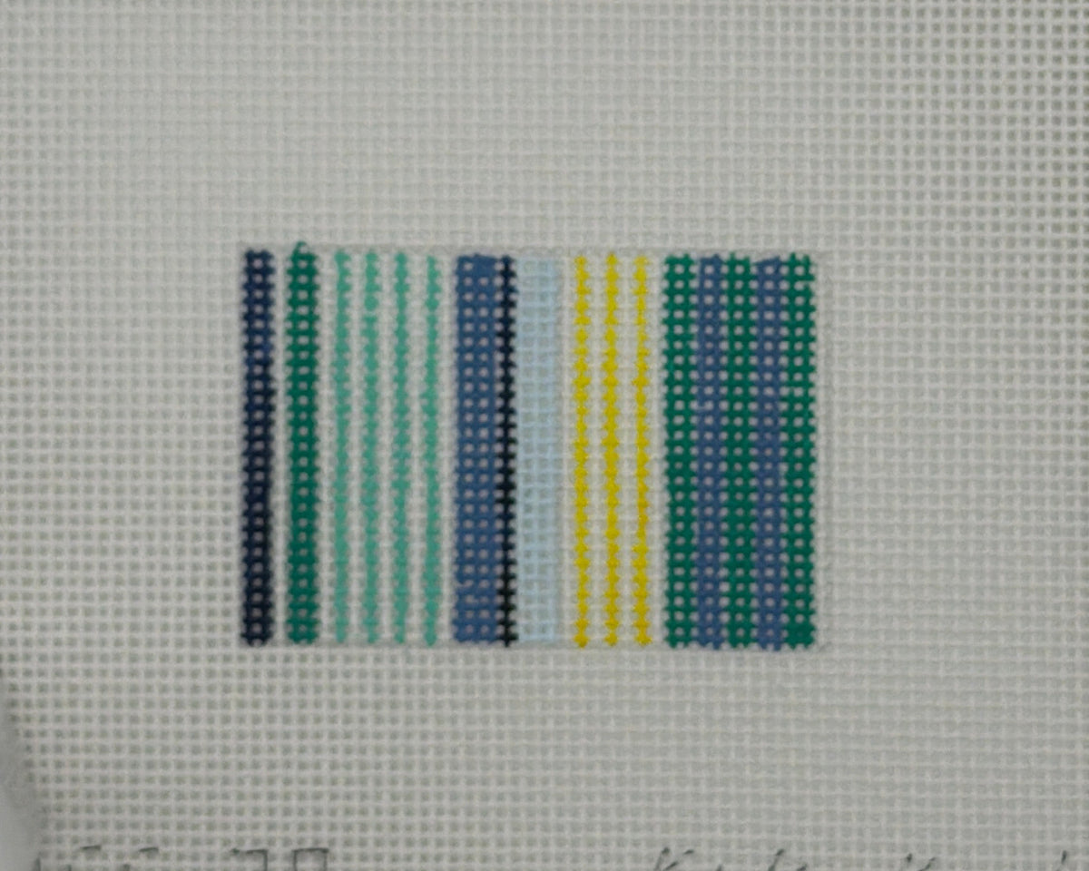 Kristine Kingston for Chris Lewis Candy Stripes Blue Green Yellow Insert Hand Painted Needlepoint Canvas