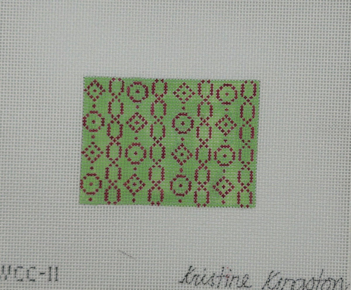Kristine Kingston for Chris Lewis Geometric Chain and Circle Wallet Insert (Green) Hand Painted Needlepoint Canvas