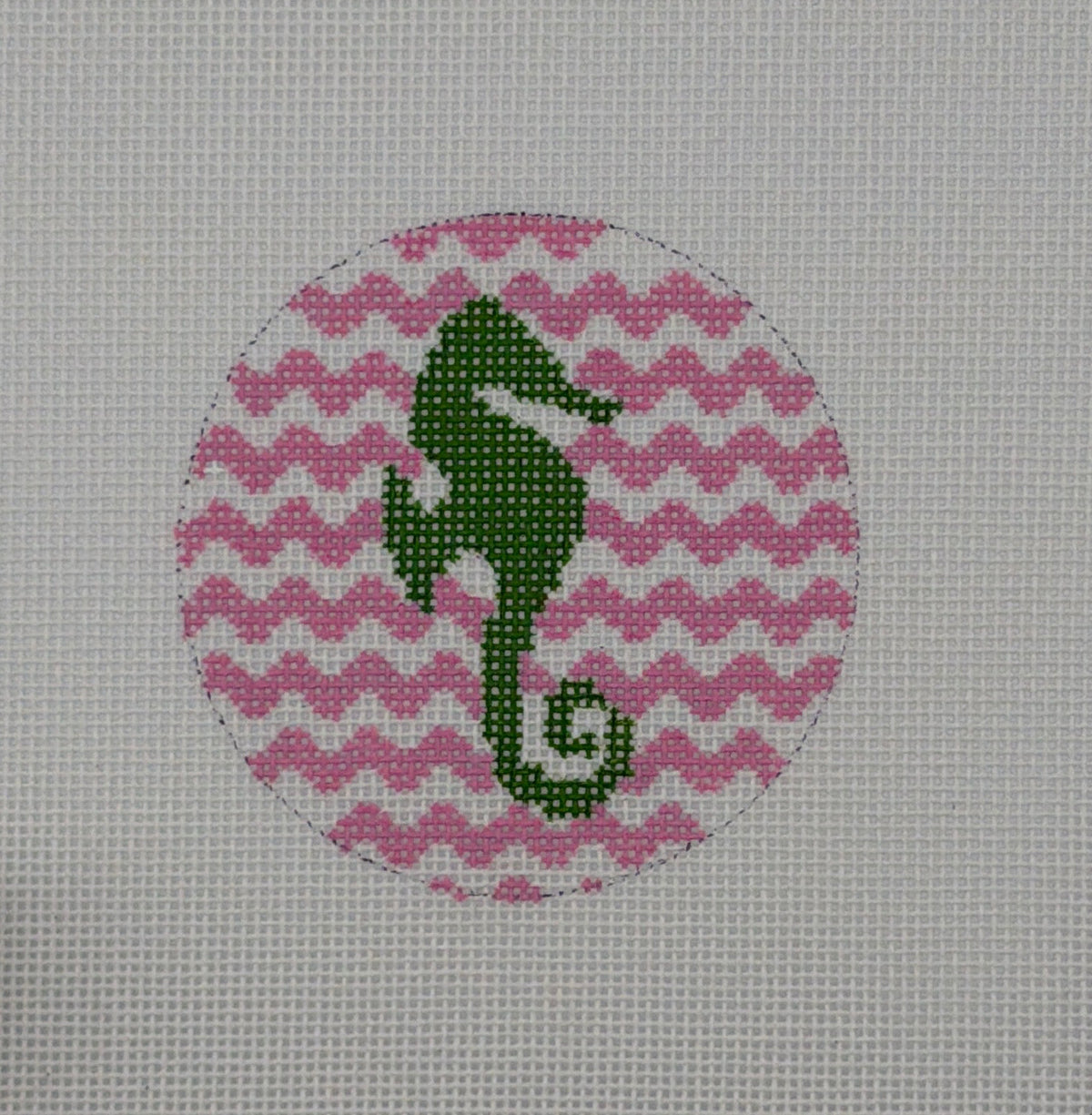 Kristine Kingston for Chris Lewis Seahorse on Chevron Hand Painted Needlepoint Canvas