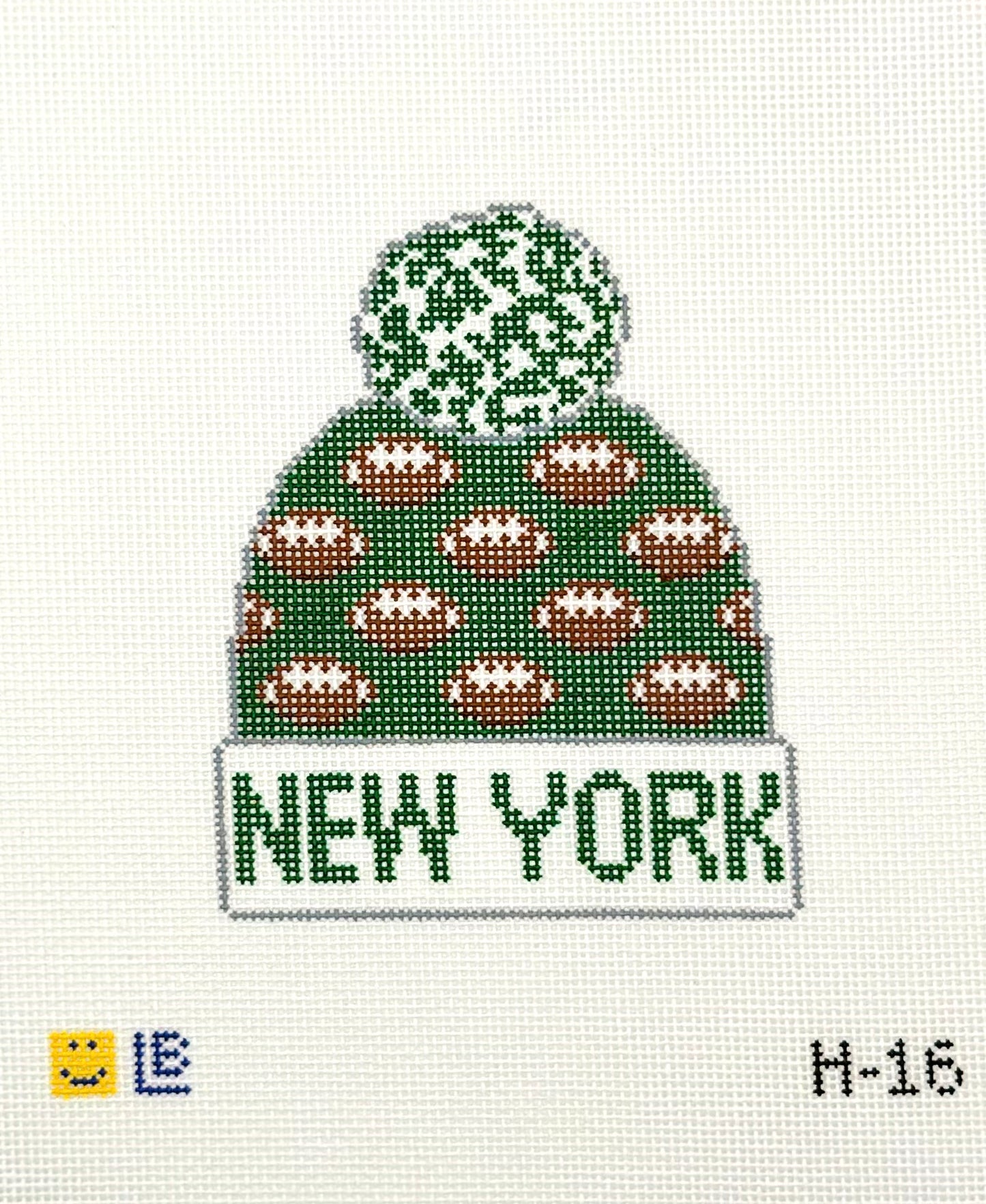 Lauren Bloch Jets Winter Hat Hand Painted Needlepoint Canvas