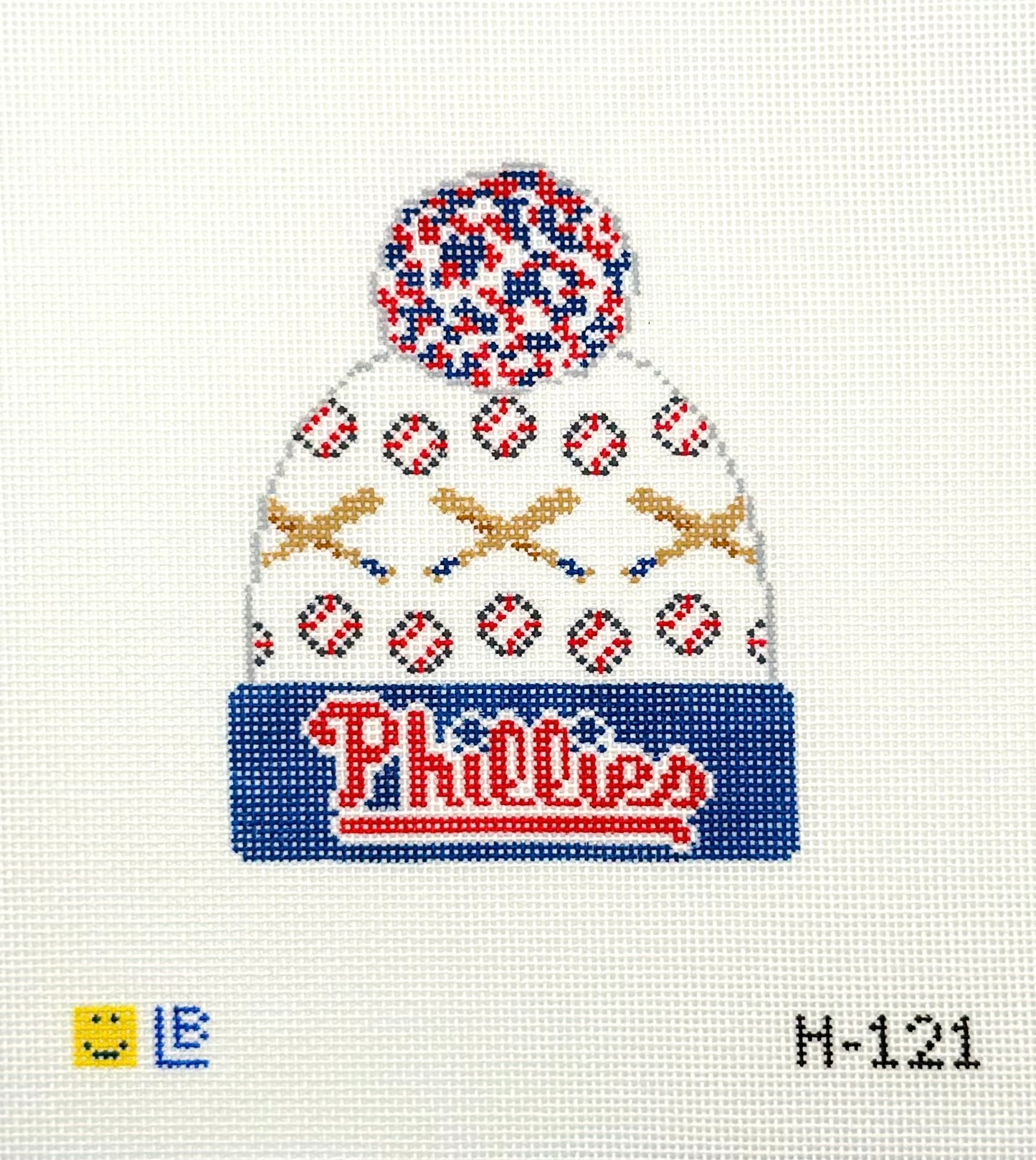 Lauren Bloch Phillies Winter Hat Hand Painted Needlepoint Canvas
