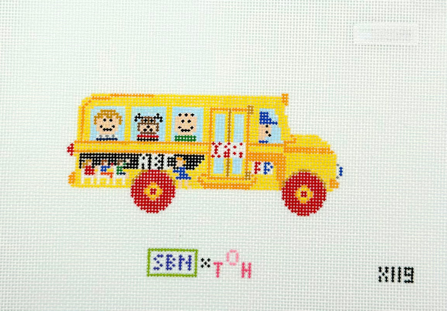 Over The Hill for Susan Battle Needlepoint Toy Bus Hand Painted Needlepoint Canvas