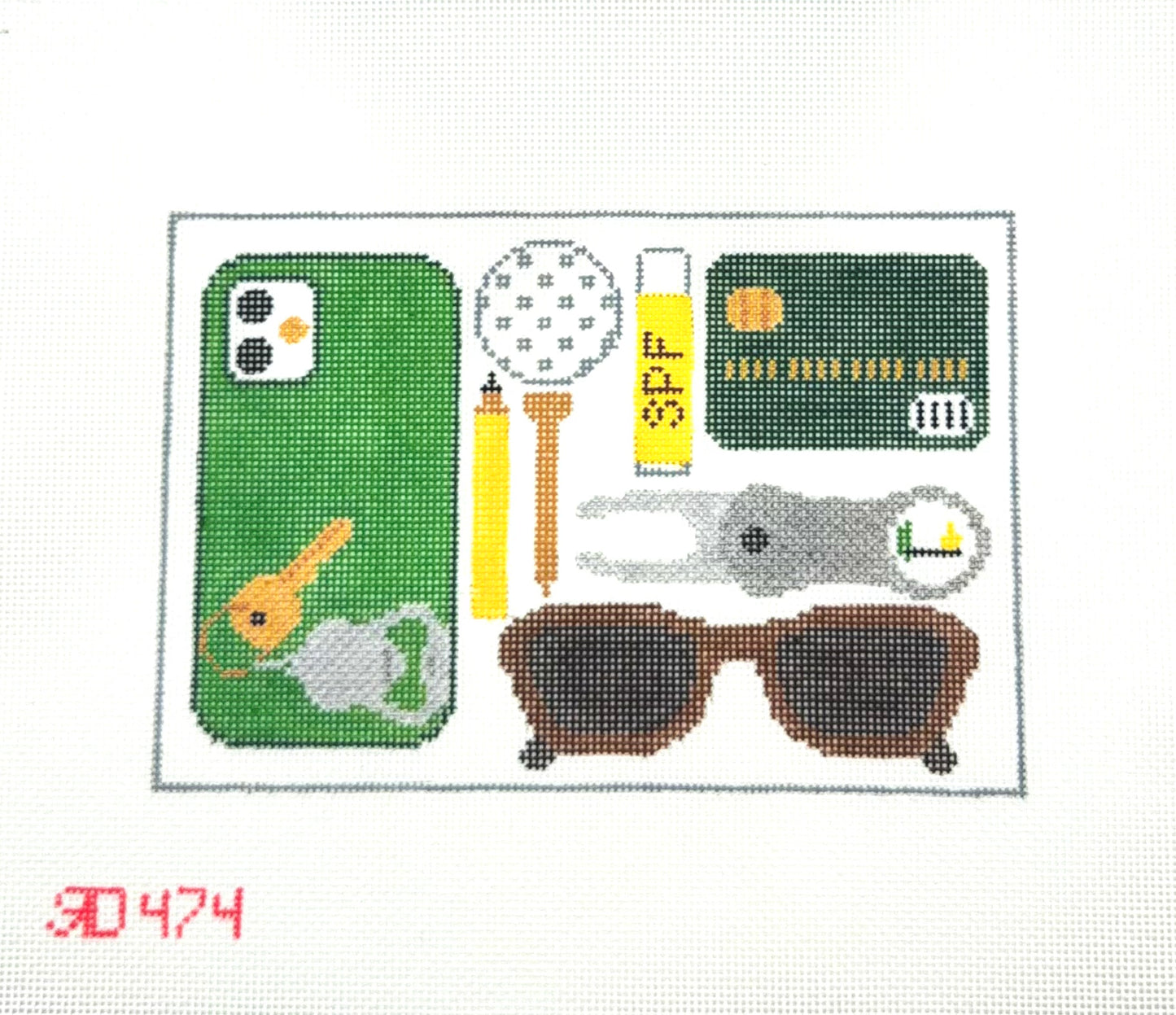 Rachel Donley Needlepoint Designs Golfers Pocket Contents Hand Painted Needlepoint Canvas