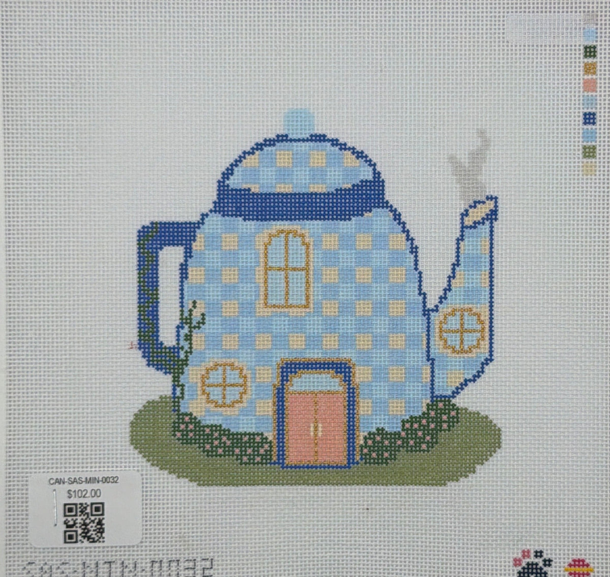 Saturnalia Stitching Teapot House Hand Painted Needlepoint Canvas