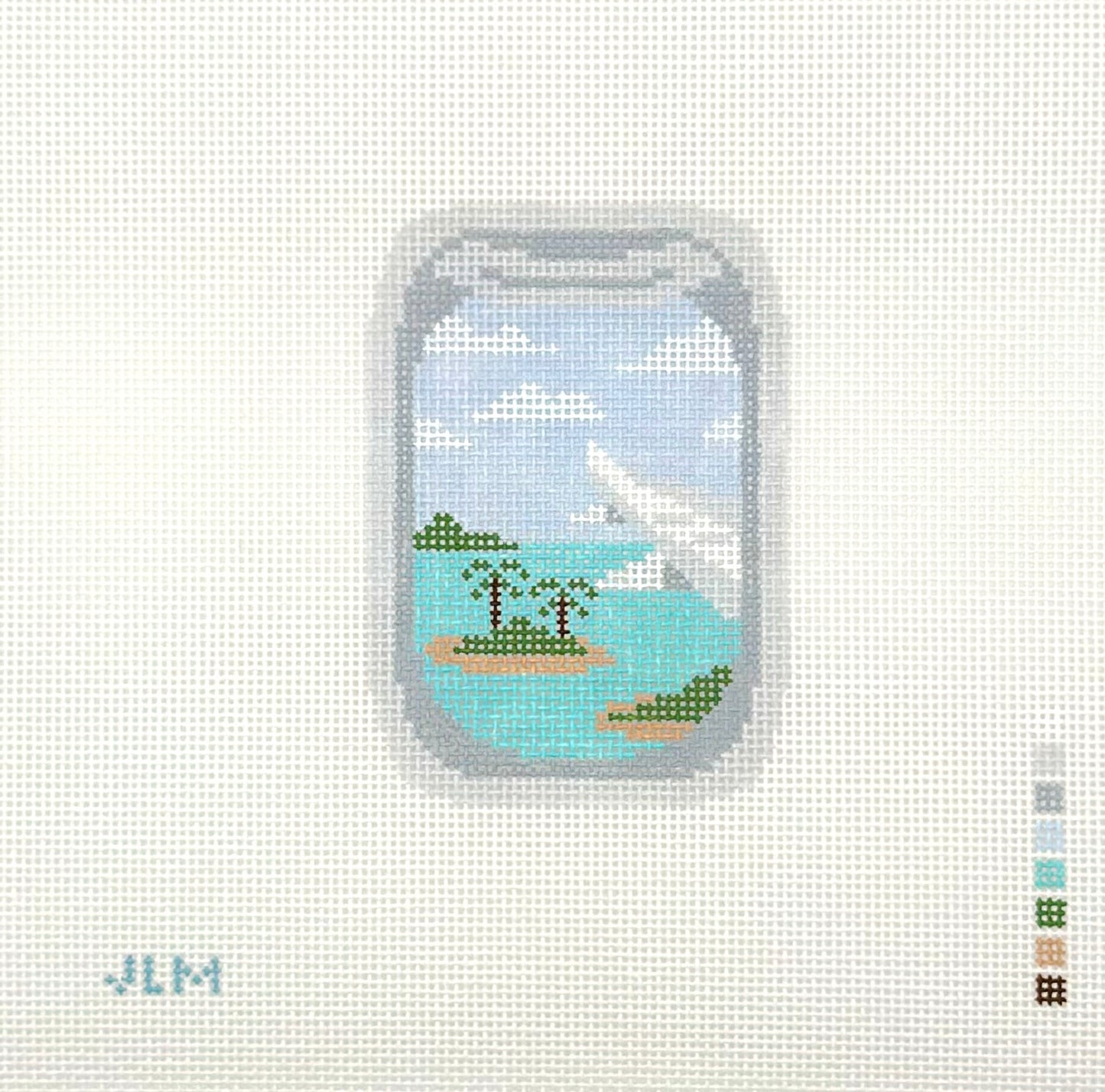 Stitch JLM Airplane Window Beach View Hand Painted Needlepoint Canvas