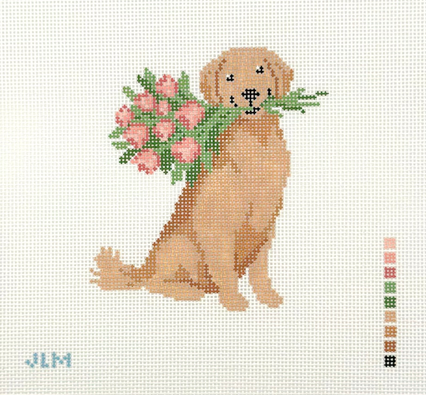Stitch JLM Golden with Flowers Hand Painted Needlepoint Canvas