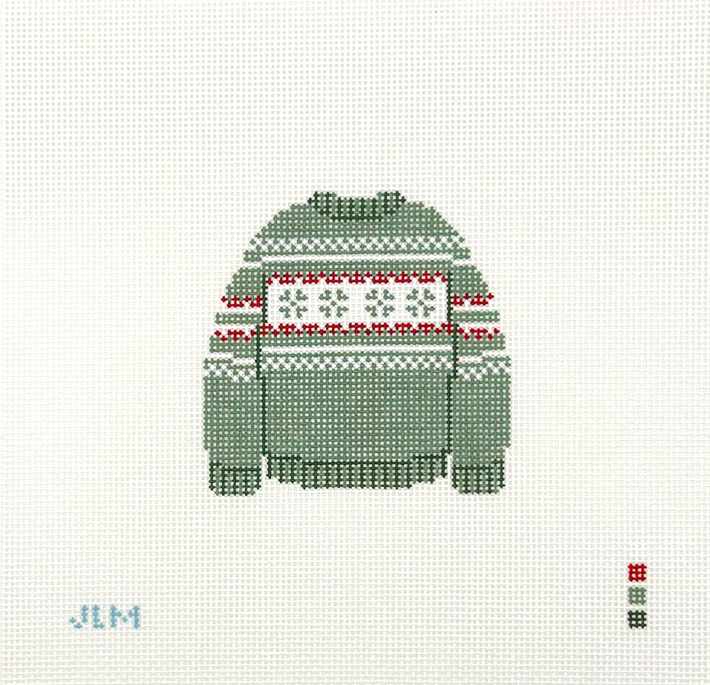 Stitch JLM Green Holiday Sweater Hand Painted Needlepoint Canvas