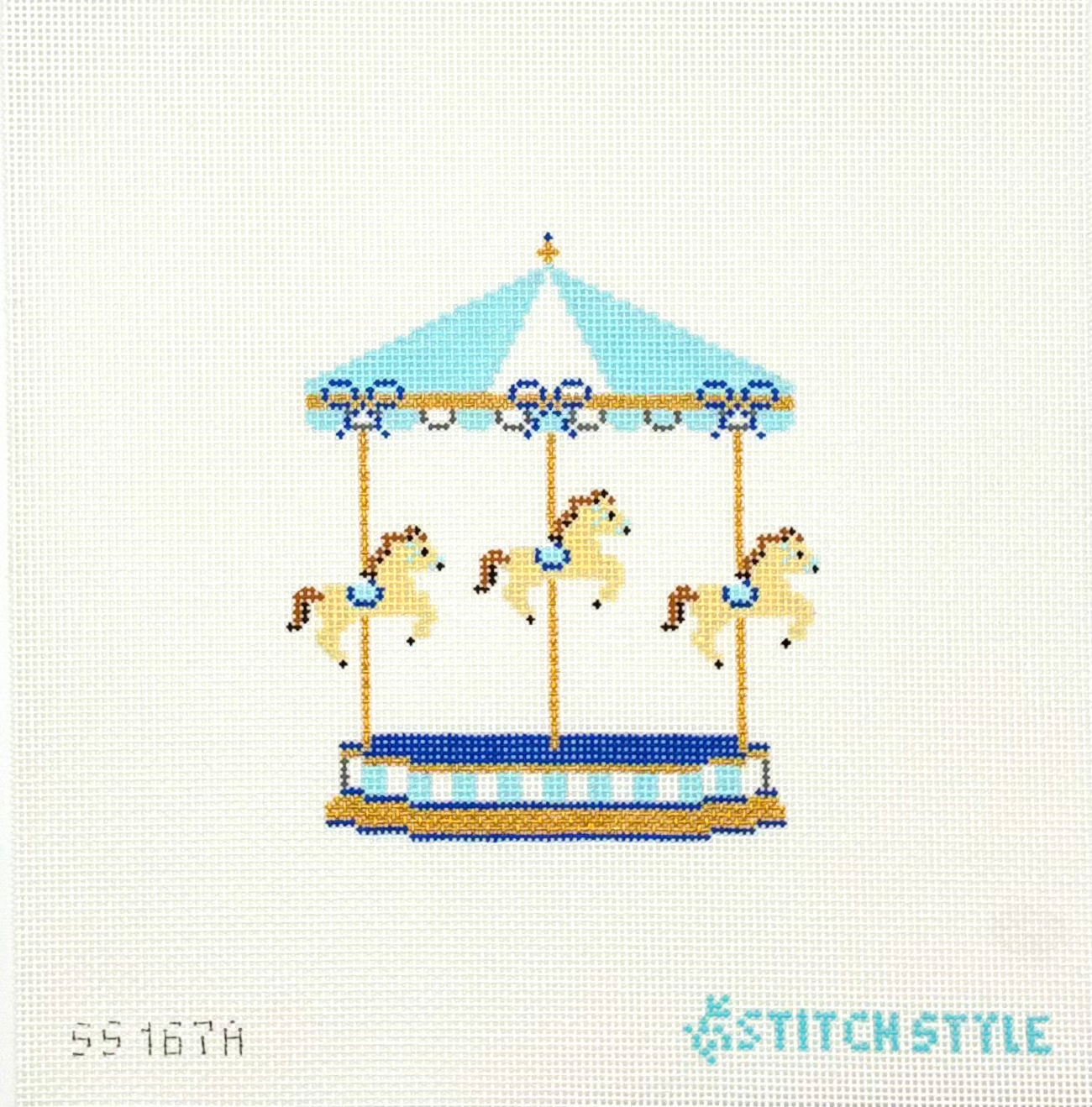 Stitch Style Needlepoint Blue Baby Carousel Series Needlepoint Canvas