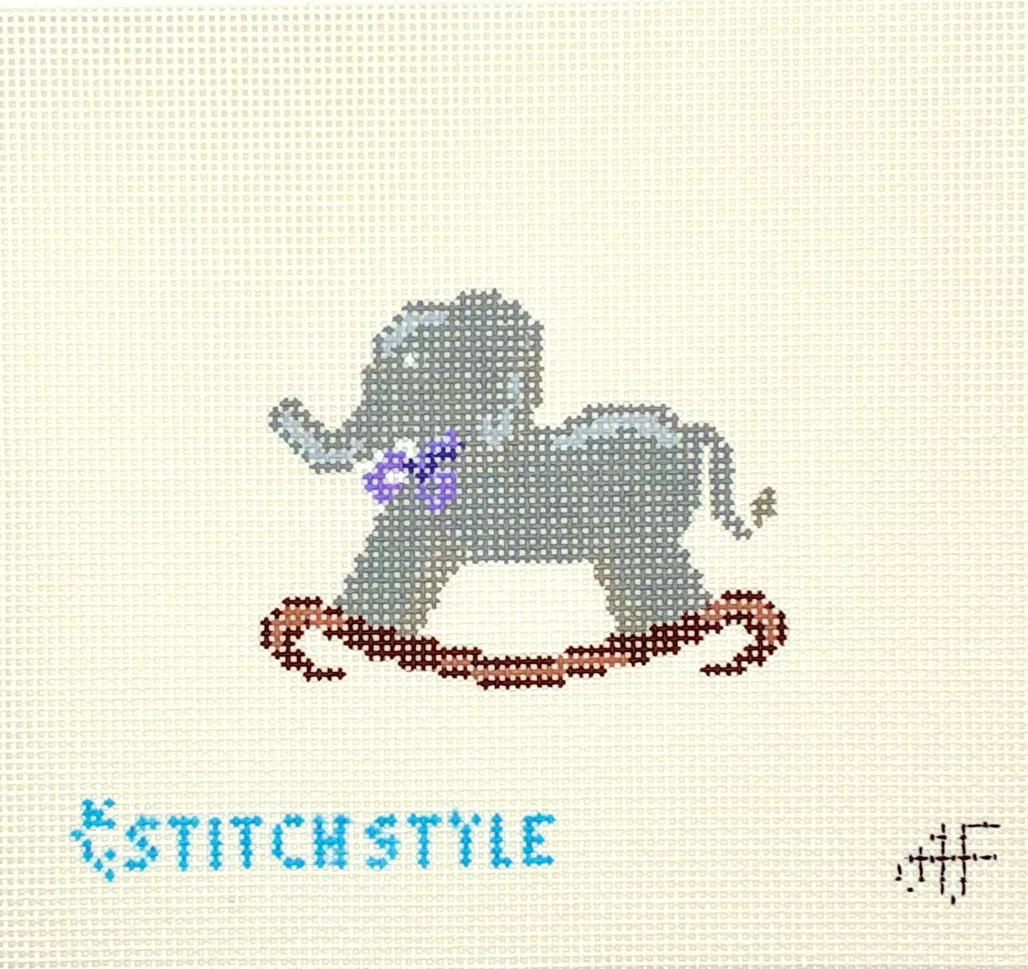 Stitch Style Needlepoint Grey Elephant Rocker Needlepoint Canvas
