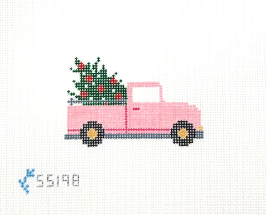 Stitch Style Needlepoint Pink Christmas Truck Hand Painted Needlepoint Canvas