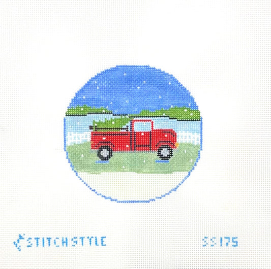 Stitch Style Needlepoint Red Truck With Christmas Tree Hand Painted Needlepoint Canvas