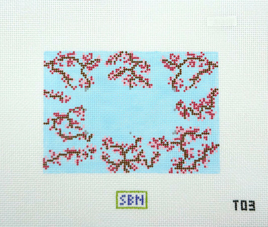 Susan Battle Needlepoint Cherry Blossoms on Blue Tray Insert Hand Painted Needlepoint Canvas
