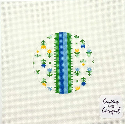 The Curious Cowgirl Blue Candy Stripe Needlepoint Canvas