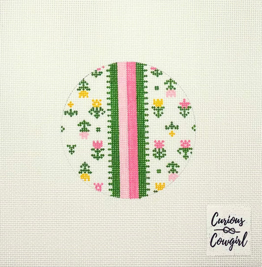 The Curious Cowgirl Pink Candy Stripe Needlepoint Canvas