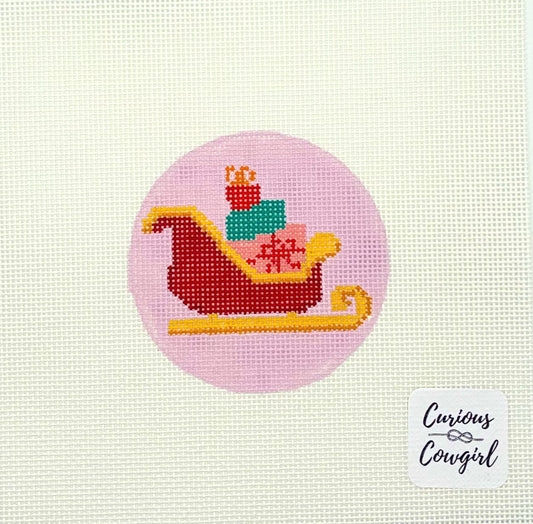 The Curious Cowgirl Sleigh with Gifts Needlepoint Canvas