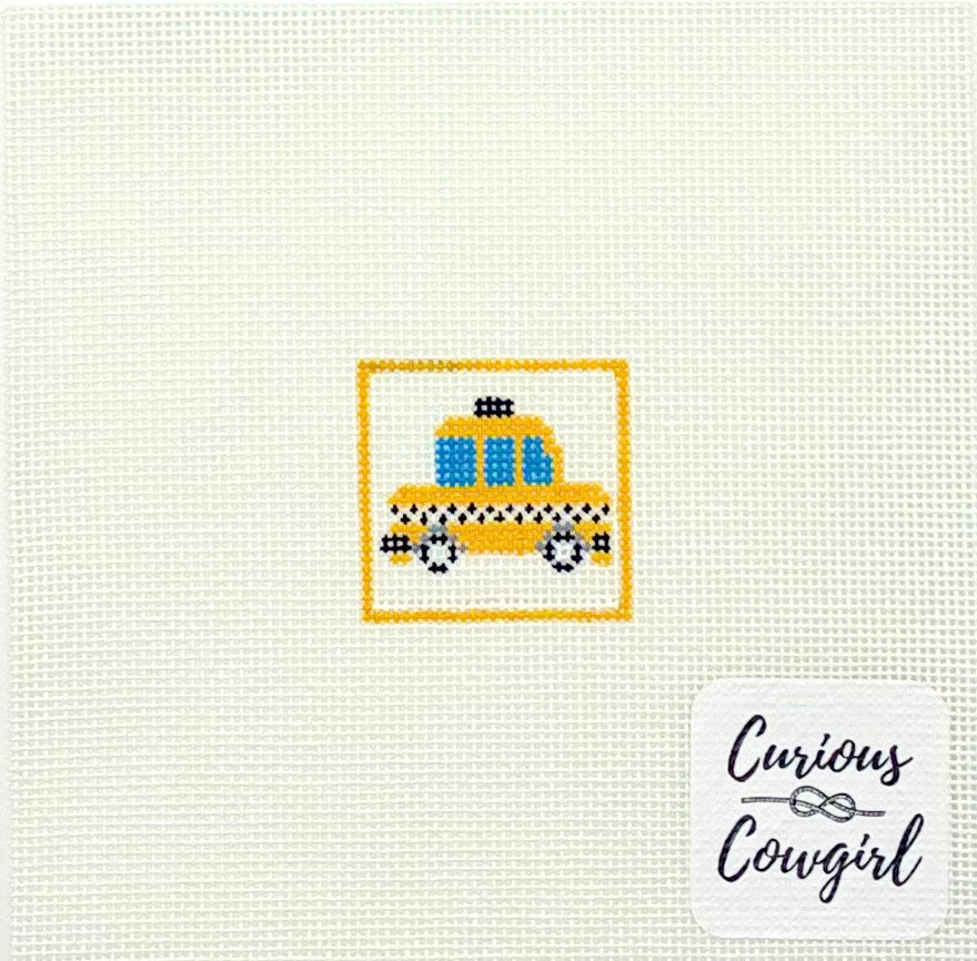 The Curious Cowgirl Taxi Cab Mini Needlepoint Canvas