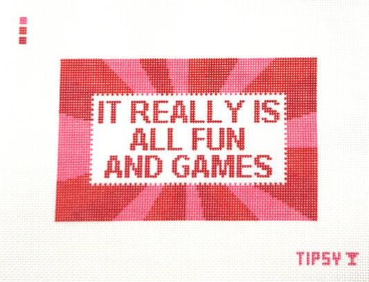 Threaded and Tipsy It Really Is All Fun and Games Hand Painted Needlepoint Canvas