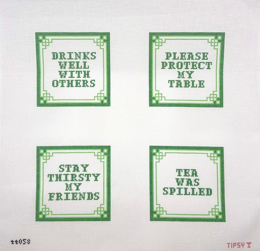 Threaded and Tipsy Witty Coasters Needlepoint Canvas