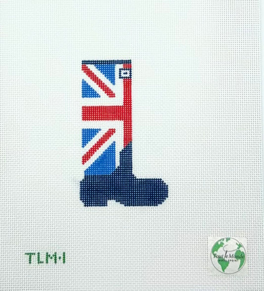 Tout Le Monde Needlepoint Navy Union Jack Wellie Hand Painted Needlepoint Canvas