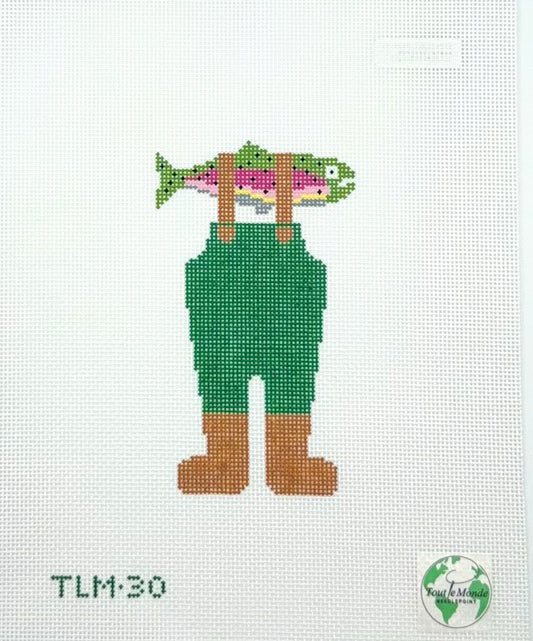Tout Le Monde Needlepoint Rainbow Trout Waders Hand Painted Needlepoint Canvas