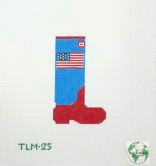 Tout Le Monde Needlepoint Red Old Glory Flag Wellie Hand Painted Needlepoint Canvas